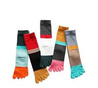 GXMDSGZ 5 paia di calzini lunghi da donna con dita dei piedi, in cotone a righe, cuciture colorate, morbidi ed elastici, Happy Socks 4 stagioni(Mixed)