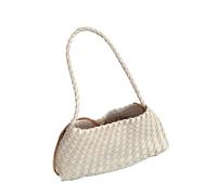 GXMDSGZ Borsa da donna in PU intrecciata a mano, borsa a secchiello a forma di barca a vela con cesto verdure, a tracolla casual vacanza Per lezioni, lavoro, vacanze(Off white)