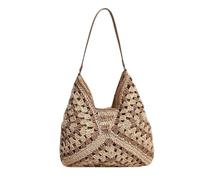 GXMDSGZ Borsa da spiaggia in paglia intrecciata a mano donna, grande borsa a tracolla for le vacanze estive, shopper casual festival for Per lezioni, lavoro, vacanze(Rice brown)
