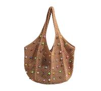 GXMDSGZ Elegante borsa da spiaggia, tote in maglia intrecciata for le vacanze, a tracolla estiva con perle traforate for l'uso quotidiano donna Per lezioni, lavoro, vacanze(Khaki)