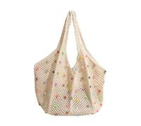 GXMDSGZ Elegante borsa da spiaggia, tote in maglia intrecciata for le vacanze, a tracolla estiva con perle traforate for l'uso quotidiano donna Per lezioni, lavoro, vacanze(Beige)
