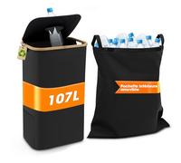 Gxpjycfob 107L Contenitore per Bottiglie con Coperchio, Grande Cesto Portabiancheria per Bottiglie Incise con Foro, Immondizia per Il Riciclaggio per Cucina e Ripostiglio Nero