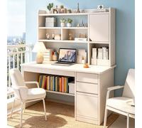 GXQFC Scrivania per Computer con Cassettiera e Libreria, Bianco Scrivania Moderna Per Casa e Ufficio, Tavolo da Studio 120x45x165cm