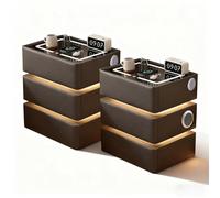 GXSDYYDS Juego 2 Mesitas Noche Modernas Pack con LED 3 Colores, Estación de Carga 4-en-1, Bluetooth+Sensor, Madera Maciz Vidrio, 45x40x59cm, Gris Oscuro, per camera da letto