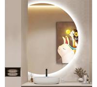 GXSDYYDS Specchio Bagnos con Luce 120×84cm Specchio Bagno LED Moderno, Anti-Fog, 3 Colori Luce, Dimmerabile, Memoria, Specchios Retroilluminato Bagno Grande Mezza Luna da Parete(A, 120×84cm)
