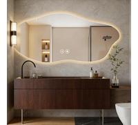 GXSDYYDS Specchio da bagno con illuminazione, 100 x 60 cm, asimmetrico LED con 3 colori di luce, dimmerabile, controllo touch, anti-appannamento, memoria, protezione intelligente contro le esplosioni