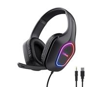 GXTrust 419 Rayne Cuffie Gaming Leggere per PC/Console, Illuminazione LED Alimentata via USB, Driver da 50 mm, Jack Audio 3.5 mm, Cuffie con Microfono Over-Ear Computer Portatile, Nero