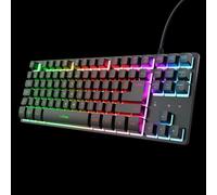 GXTrust 833 Thado Tastiera Gamer TKL AZERTY Francese, Tastiera cablata compatta (20% più piccola) a membrana, Illuminazione LED Multicolore, Cavo USB da 1,8 m, PC portatile, Nero