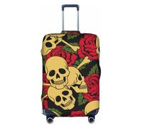 GXUNGT Copertura per bagagli da viaggio con stampa di rose e teschi, copertura pieghevole personalizzata, perfetta per tutti i viaggiatori, bianco, S