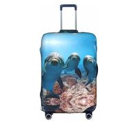 GXUNGT Copertura per bagagli da viaggio con stampa divertente delfino che ti guarda, copertura pieghevole personalizzata, perfetta per tutti i viaggiatori, bianco, L