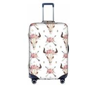 GXUNGT Copertura per valigia da viaggio con stampa tribale con teschio di toro su sfondo bianco, personalizzabile, pieghevole, perfetta per tutti i viaggiatori, bianco, S