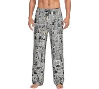 GXUNGT Pantaloni Del Pigiama Degli Uomini Della Stampa Hd Del Giornale Con Le Tasche,Pantaloni Personalizzati Del, Nero , S