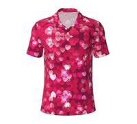 GXUNGT Polo alla moda da uomo a maniche corte con stampa cuore amore San Valentino, camicie da golf, camicie formali con risvolto a maniche corte, Nero , S
