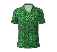 GXUNGT Polo alla moda da uomo a maniche corte con stampa scintillante con paillettes verdi, camicie da golf, camicie formali con risvolto a maniche corte, Nero , L