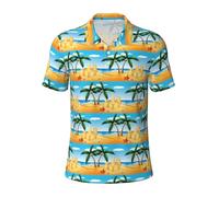 GXUNGT Polo da uomo a maniche corte alla moda con stampa di casa di sabbia sulla spiaggia dei cartoni animati, camicie da golf, camicie formali a maniche corte con risvolto, Nero , XL