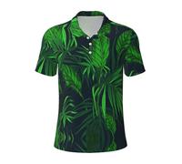 GXUNGT Polo da uomo a maniche corte con stampa di piante tropicali verdi tropicali, camicie da golf, camicie formali con risvolto a maniche corte, Nero , L