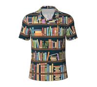 GXUNGT Polo da uomo a maniche corte con stampa di topi di biblioteca dei cartoni animati, camicie da golf, camicie formali con risvolto a maniche corte, Nero , 4XL