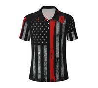 GXUNGT Pompiere Axe Red Line Bandiera Stampa Uomo Manica Corta Moda Polo Shirts, Golf Camicie Formali a Maniche Corte Risvolto Camicie, Nero , 3XL