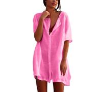 GXWYJMTE Abito da donna, elegante, ampio, tinta unita, a maniche corte, con spalle sovrapposte, estivo, comodo, traspirante, leggero, per tutti i giorni, abito estivo per il tempo libero, mini abito
