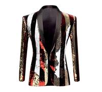 GXYHJVMFPSC Blazer Uomo Mens Blazer Abito Elegante Righe Bicolore Paillettes Lucide vestibilità Slim Giacca Un Bottone per Ballo Fine Anno Cena Discoteca-Red||S