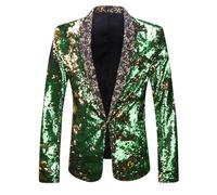 GXYHJVMFPSC Blazer Uomo Mens Blazer Abito Elegante Righe Bicolore Paillettes Lucide vestibilità Slim Giacca Un Bottone per Ballo Fine Anno Cena Discoteca-Green||XS
