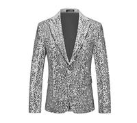 GXYHJVMFPSC Blazer Uomo Mens Blazer Abito Paillettes Lucide Revers Smoking Un Bottone Giacca Ballo Discoteca Cena Ballo Fine Anno-Gray||XL