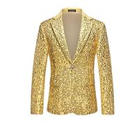 GXYHJVMFPSC Blazer Uomo Mens Blazer Abito Paillettes Lucide Revers Smoking Un Bottone Giacca Ballo Discoteca Cena Ballo Fine Anno-Gold||XL