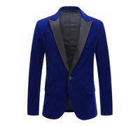 GXYHJVMFPSC Blazer Uomo Mens Blazer Giacca Slim Fit Velluto Revers Lancia Smoking Un Bottone Abito Cerimonia Ballo Fine Anno-Blue||S