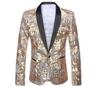 GXYHJVMFPSC Blazer Uomo Men's Blazer Paillettes Abito Floreale Revers Scialle vestibilità Slim Giacca Elegante Smoking Ballo Discoteca Matrimonio-Gold||S