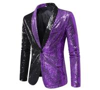 GXYHJVMFPSC Blazer Uomo Mens Blazer Paillettes Color Block Giacca Slim Fit Un Bottone Giacca Revers Cappotto Feste Matrimoni Balli Fine Anno Business-Purple||L