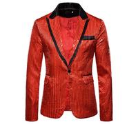 GXYHJVMFPSC Blazer Uomo Men's Blazer Paillettes Giacca Un Bottone Abito Cerimonia Ballo Fine Anno Performance Club Smoking-Red||M
