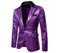 GXYHJVMFPSC Blazer Uomo Men's Blazer Paillettes Giacca Un Bottone Abito Cerimonia Ballo Fine Anno Performance Club Smoking-Purple||M