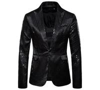 GXYHJVMFPSC Blazer Uomo Men's Blazer Paillettes Giacca Un Bottone Abito Cerimonia Ballo Fine Anno Performance Club Smoking-Black||L