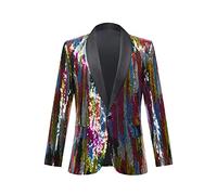 GXYHJVMFPSC Blazer Uomo Mens Blazer Paillettes Scintillanti Abito Righe Smoking Slim Fit Un Bottone Discoteca Ballo Fine Anno Giacca Smoking Lucida-Colorful|| M