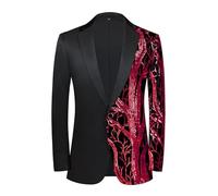 GXYHJVMFPSC Blazer Uomo Mens Blazer Slim Fit Paillettes Abito Lucido Un Bottone Smoking Revers Giacca Matrimonio Festa Ballo Fine Anno-Red||M