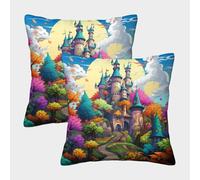 GXYUAOIEF Château - Federa per cuscino, set di 2 fiabe, federe decorative per cuscino per divano, per casa, salotto, con chiusura lampo decorativa, morbida, 50 x 50 cm