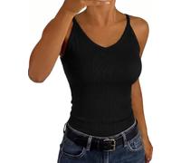 Gyabnw Canotta Donna Imbottita Scollo a V Slim a Coste | Coppe imbottite integrate, tessuto a coste elasticizzato e vestibilità slim con spalline sottili per un look femminile