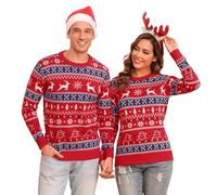 Gyabnw Donna Maglione di Natale Girocollo Maglioni Natalizio Famiglia Sweater Maglia Maglioni Natalizi Sweatshirt Babbo Natale Classico Christmas Jumper, Rosso S