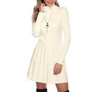 Gyabnw Vestito Casual Donna Invernale in Maglione Abito Vita Alta Elegante Collo Alto di Orlo Svasato Abito Linea A in Maglia al Ginocchio Caldo di Moda Treccia Ritorta, Beige, XS