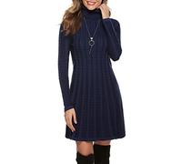 Gyabnw Vestito Casual Donna Invernale in Maglione Abito Vita Alta Elegante Collo Alto di Orlo Svasato Abito Linea A in Maglia al Ginocchio Caldo di Moda Treccia Ritorta, Blu Notte, XL