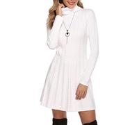 Gyabnw Vestito Casual Donna Invernale in Maglione Abito Vita Alta Elegante Collo Alto di Orlo Svasato Abito Linea A in Maglia al Ginocchio Caldo di Moda Treccia Ritorta, Bianco, M