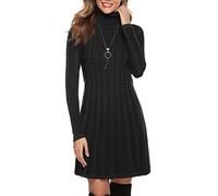 Gyabnw Vestito Casual Donna Invernale in Maglione Abito Vita Alta Elegante Collo Alto di Orlo Svasato Abito Linea A in Maglia al Ginocchio Caldo di Moda Treccia Ritorta, Nero, L