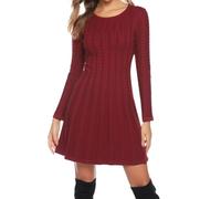 Gyabnw Vestito Casual Donna Invernale in Maglione Abito Vita Alta Elegante in Girocollo di Orlo Svasato Abito Linea A in Maglia al Ginocchio Caldo di Moda Treccia Ritorta, bordò, S
