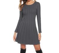 Gyabnw Vestito Casual Donna Invernale in Maglione Abito Vita Alta Elegante in Girocollo di Orlo Svasato Abito Linea A in Maglia al Ginocchio Caldo di Moda Treccia Ritorta, Grigio, M