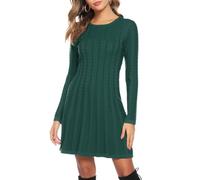 Gyabnw Vestito Casual Donna Invernale in Maglione Abito Vita Alta Elegante in Girocollo di Orlo Svasato Abito Linea A in Maglia al Ginocchio Caldo di Moda Treccia Ritorta, Verde Scuro, M