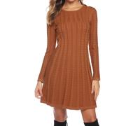 Gyabnw Vestito Casual Donna Invernale in Maglione Abito Vita Alta Elegante in Girocollo di Orlo Svasato Abito Linea A in Maglia al Ginocchio Caldo di Moda Treccia Ritorta, Bruno, L