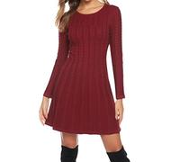 Gyabnw Vestito Casual Donna Invernale in Maglione Abito Vita Alta Elegante in Girocollo di Orlo Svasato Abito Linea A in Maglia al Ginocchio Caldo di Moda Treccia Ritorta, bordò, L