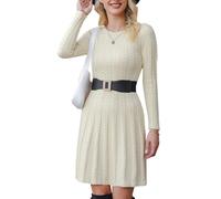 Gyabnw Vestito Casual Donna Invernale in Maglione Abito Vita Alta Elegante in Girocollo di Orlo Svasato Abito Linea A in Maglia al Ginocchio Caldo di Moda Treccia Ritorta, Beige, L
