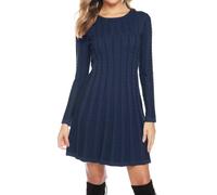 Gyabnw Vestito Casual Donna Invernale in Maglione Abito Vita Alta Elegante in Girocollo di Orlo Svasato Abito Linea A in Maglia al Ginocchio Caldo di Moda Treccia Ritorta, Blu Notte, XS
