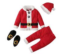 Gyaimxfu 4 Pc Natale Babbo Rosso Costume, 4 Pezzi Costume da Rosso Babbo Natalizi per Neonato Bambini Set, Abito da Santa Claus Deluxe per Bambine per Cosplay Festa di Natalizi